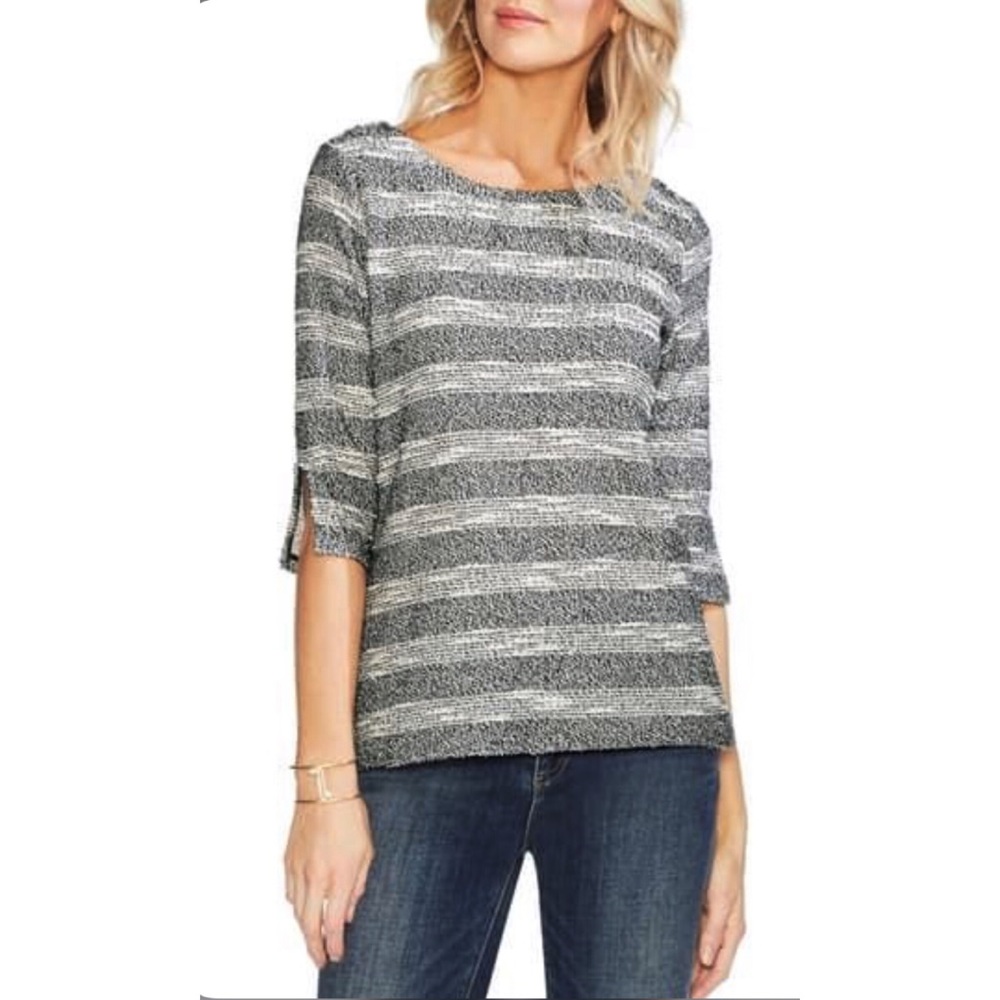Vince Camuto Stripe Knit 3/4 Sleeve Sweater Top